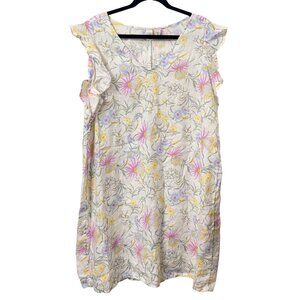 Joie Womens Floral Linen Dress 1X Plus Size V-Neck Ruffle Sleeves Shift EUC